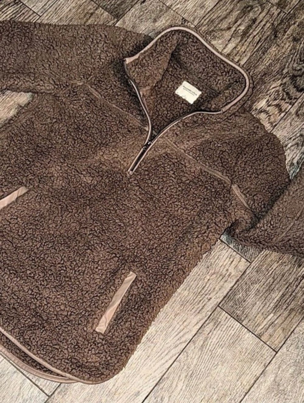 Abercrombie & Fitch Soft A&F Brown Sherpa Fleece Pullover L